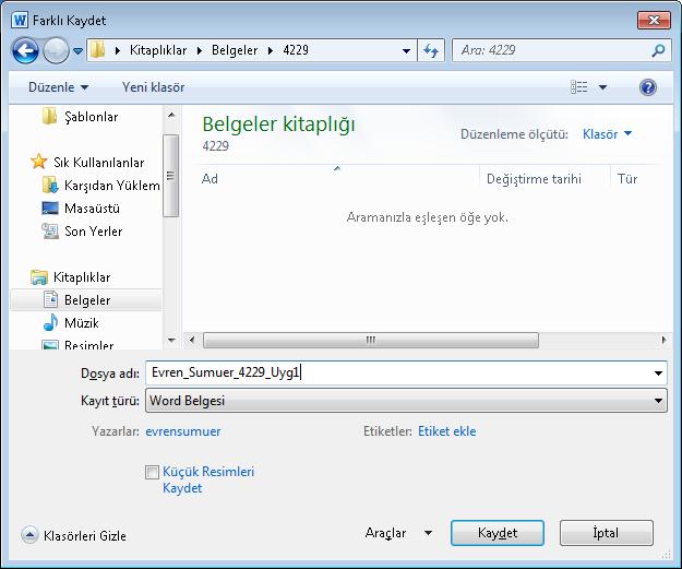 4.1. DOSYA şeridini seçiniz ve pencerenin sol bölümünde yer alan listeden kaydet seçeneğini seçiniz. Açılan pencerede, belgenin 4.1.1. Bilgisayarda nereye kaydedileceği 4.1.2.