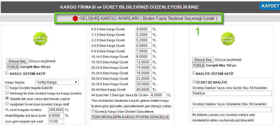 5- Kargo Ayarları Şekil 26 - Kargo Ayarları Kargo ayarları kısmında iki ana bölüm yer alır, kargo sistemi ve nakliye sistemidir.