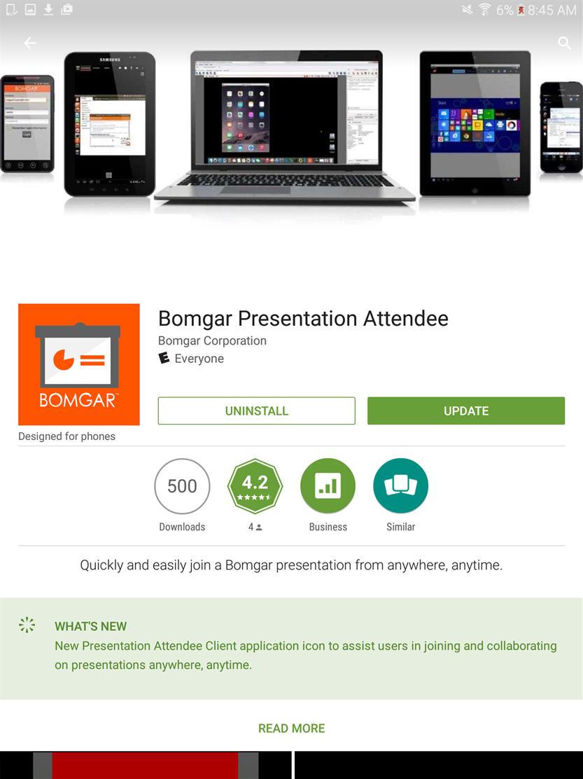 Bir Connect Sunumuna, Android Aygıttan Katılımcı Olarak Katılma Bir sunuma katılmak için, katılımcınızın Google Play'den Bomgar Sunum Katılımcısı uygulamasını indirmesi gerekir.