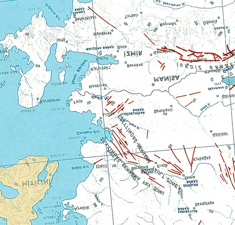 Proje Alanı Şekil IV.2.2.3. Proje Alanı ve Çevresi Diri Fay Haritası Kaynak: MTA,1992 İzmir- Ankara kolu ofiyolitleri ile birlikte, bu çökeller üzerine tektonik olarak yerleşmişlerdir.