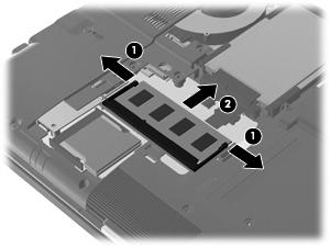 8. Parmağınızı veya bir tornavidayı kullanarak bellek modülü bölmesi kapağının (2) kenarını yukarı kaldırıp kapağın serbest kalmasını sağlayın ve kapağı yukarı kaldırıp bilgisayardan ayırın (3).