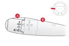107 Görüş Manuel kumandalar Aydınlatma komutları, A halkası ve B kolu yardımıyla doğrudan sürücü tarafından verilir. A. Ana aydınlatma modu seçim halkası : istenen simgeyi işaretin karşısına getirmek için çeviriniz.
