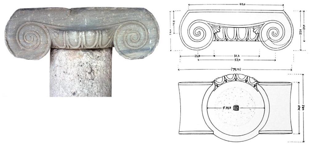 Şekil 3.26 : Samos B Tapınağı sütun başlığı (Alzinger, 1972, fig. 4) Şekil 3.27 : Halikarnassos sütun başlığı (Alzinger, 1972, fig. 10) Volüt gözleri 6.