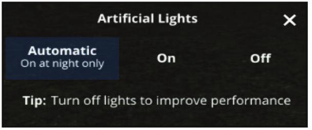 Bununla birlikte, bu ayar Settings' de bulunan Lights menüsünde değiştirilebilir.