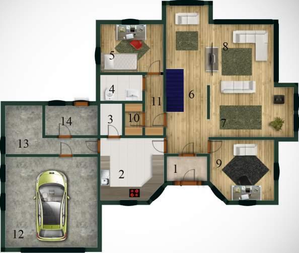 1. Kat 1. Koridor 7 m 1. Giriş 3 m. Yatak Odası 1 m. Mutfak 14 m 3. Giysi Odası 5 m 3.