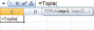 Bunlardan bazıları ve kullanımları şöyledir: TOPLA MİN MAK ORTALAMA EĞER BUGÜN YUVARLA : Verilen hücre veya hücre aralıklarındaki sayıları toplar.