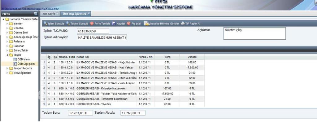 5- Açıklama alanına da gerekli bilgiler girildikten sonra, Kaydet butonu ile bu işlem kaydedilecek ve Muhasebe Birimine Gönder yapılarak işlem sonlandırılmış olacaktır.