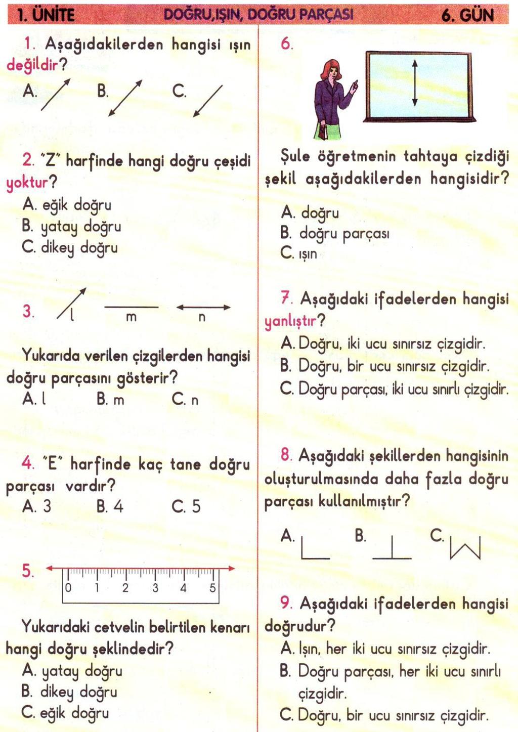 DOĞRU, IŞIN, DOĞRU PARÇASI I. a.işın II. III. b.doğru c.