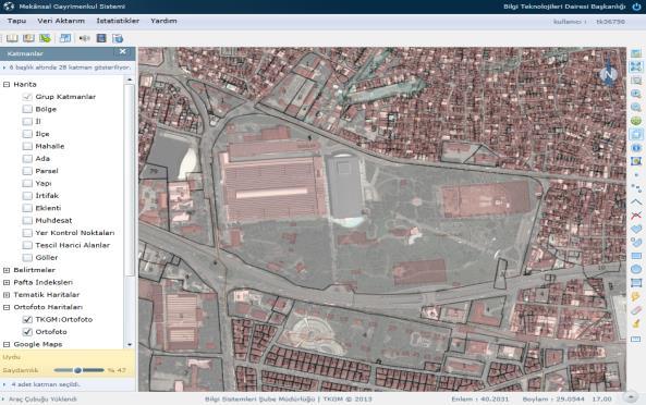 servislerine erişim sağlanmakta, sisteme entegre edilen kadastro parsellerinin konumları ve tamlıkları anında kontrol edilmektedir. Şekil 11.