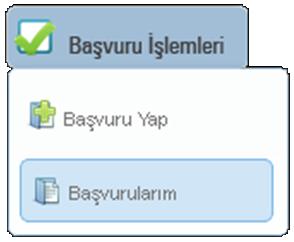 Ajansa Teslim İşlemleri Başvurusu tamamlanan projelerin başvuru formunu indirmek için, Ana Sayfa daki Başvuru İşlemleri menüsünde yer alan Başvurularım işlemi