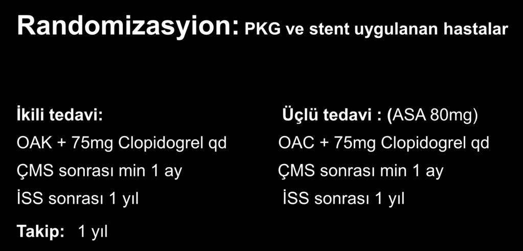 tedavi : (ASA 80mg) OAC + 75mg Clopidogrel qd ÇMS sonrası min 1 ay İSS