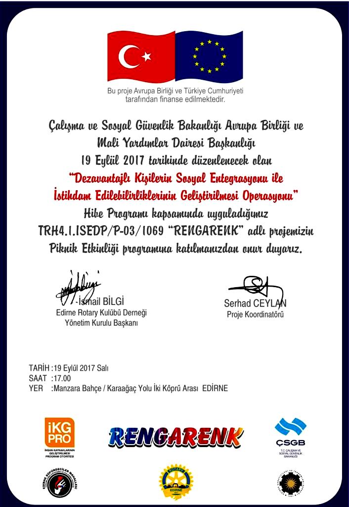 19 Eylül 2017 günü Edirne Rotary Kulübü