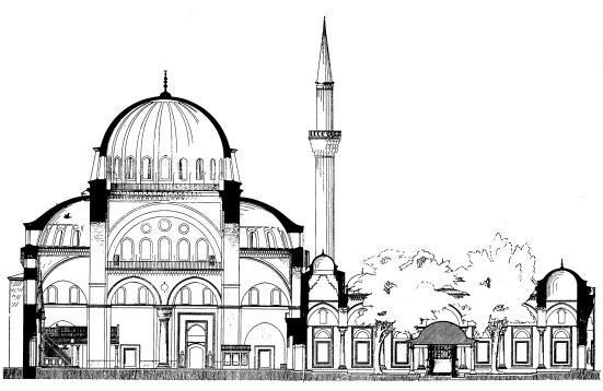 1497 de İstanbul da i nşa edilen Ati k Ali Paşa Ca mii nde de pl an şe ması ol arak Edirne deki gi bi dört küçük ve bir büyük kubbeni n ol duğunu gör üyor uz ( Şekil 2. 12).