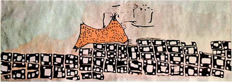 Resim Sanatında Rengin Tarihsel Süreçte İncelenmesi Şekil 1. Çatalhöyük'te bir duvar resmi Duvar resimleriyle bezeli bilinen ilk evler, Türkiye'de Çatal Höyük'te bulunmaktadır.