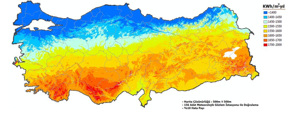 GÜNEŞ ENERJİSİ POTANSİYELİ Ortalama Global Solar Radyasyonu: 1520 kwh/m2-yıl Güneş enerjisi için lisanssız ve lisanslı olmak üzere iki çeşit elektrik üretim vardır.