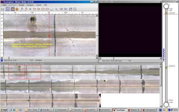 Fig. 2: Program görünümü. Video ekranı, tek kare detaylı inceleme ekranı ( zoom ) ve tüm hattın katlanmış kare kare genel görüntüsü.