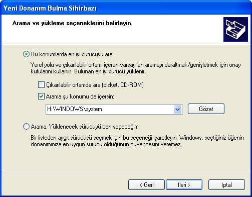 3. Karşınıza gelen pencerede sürücülerinizin konumunu