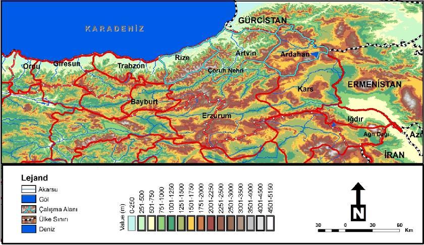 Symposium Proceedings, ISBN: 978-605-62253-8-3 Şekil-2: Araştırma sahası ve yakın çevresinin fiziki haritası.