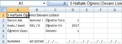 4) Şekil 4.4. te 15 haftalık Devam Lisetesi'nin PDF formatı Şekil 4.4.Apollo --> Akademik Bilgi Sistemi --> Öğrenci Listesi 5) Şekil 4.