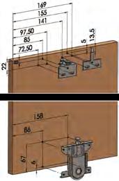 Adjustable sliding door mechanism with soft close. 70 kg carrying capacity. Works with poliamide covered roller at the bottom and top.