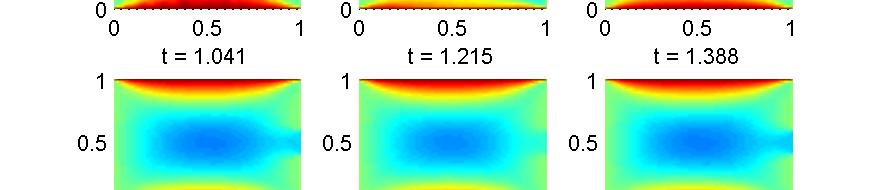 Şekil 6: Kapalı döngü ve giriş gürültüsü altındaki Navier-Stokes sisteminin HAD simülasyonundan anlık görünüler (u-bileşeni).