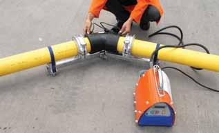 A V clamp should be used to ensure pipe alignment and a reround tool