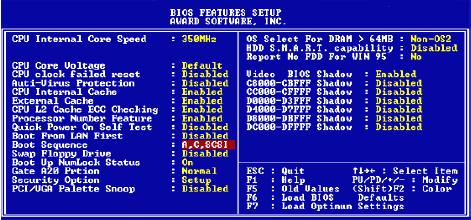 BIOS Features Setup Menüsü Bu kısımda işlemci ile ilgili yapılandırma seçenekleri, bellek yapılandırma seçenekleri, ekran yapılandırma seçenekleri bulunmaktadır.