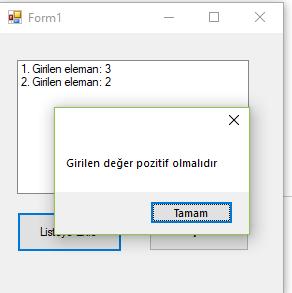 Uygulama 10 ) Klavyeden girilen elemanları listeye ekleyen ve elemanların toplamını ve ortalamasını alarak sonuçlarını label nesnesine yazan VB kaynak kodlarını yazınız.