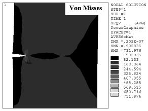 Çatlak boyu %50, gerilme değeri ise % 100 arttırılan bu durumda, gerilme bileşenlerinde ( x, y, xy ) ve von Mises akma
