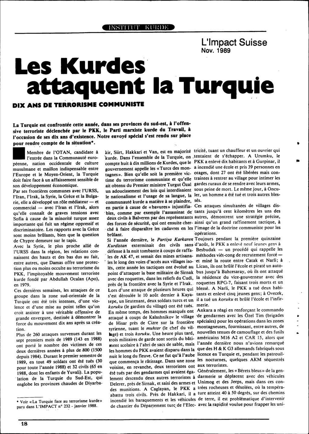 Les Kurdes attaquent L'Impact Suisse Nov. 1989 la.