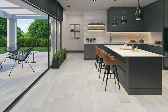 DAINTREE Porselen Karo / Porcelain Tile UGL CB m V 4 903400 20x120 cm / 8"x48" Beyaz / White TS-EN 14411 standardına göre aşınma < 175 mm 3 değerine uygun olarak üretilir.