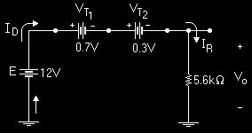18 Adapazarı Meslek Yüksekokulu Analog Elektronik Çözüm: Şekil 2.23 Şekil 2.22 deki devrede akan akımın yönü, her iki diyodun sembolleriyle aynı yöndedir. Buradan Şekil 2.23 deki devre elde edilir.
