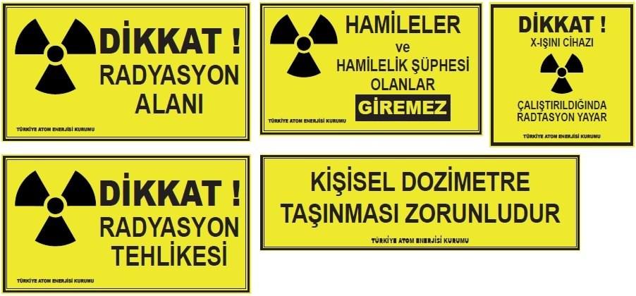 - Radyasyon alanı olduğunu gösteren temel radyasyon simgeleri, -Radyasyona maruz kalma tehlikesinin büyüklüğünü ve özelliklerini anlaşılabilir şekilde göstermek üzere gerekli bilgi, simge ve renkleri