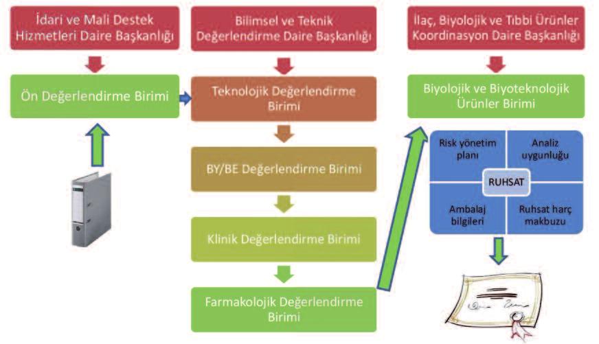 Ömer YEMŞEN ve ark. TÜRKİYE DE RUHSATLI BİYOTEKNOLOJİK VE BİYOBENZER ÜRÜNLERDE MEVCUT DURUMUN... ŞEKİL 1: Biyoteknolojik ve biyobenzer ürünlerin ruhsatlandırma süreci. (Renkli hali için Bkz.