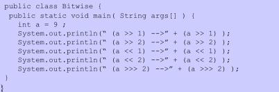 Bit Düzeyinde (bitwise) Operatörler 9 sayısı ikili karşılığı 1001 a >> 1 (bitler sağa doğru 1 basamak kaydırılır) (0100) 2 = (4) 10 a >> 2 (bitler sağa doğru 2 basamak kaydırılır) (0010) 2 = (2) 10 a