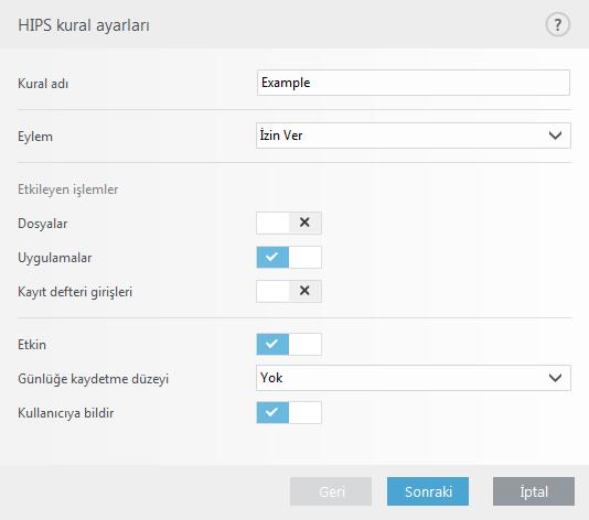 Etkileşimli mod Kullanıcının işlemleri onaylaması istenir. İlke tabanlı mod İşlemler engellenir. Öğrenme modu İşlemler etkinleştirilir ve her işlemden sonra bir kural oluşturulur.