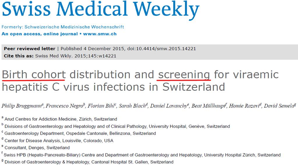Epidemiyolojik Çalışmalar İsviçre de HCV ile infekte hastaların