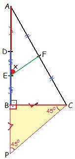 ABC ikizkenar üçgen. AB = AC m(bac)=10 o [AD, [BE, [CF açıortaylar. m(fde) kaç derecedir? ABC üçgeninde; m(abc)=90 o, BC = AD, BE = ED, AF = FC m(aef)=x kaç derecedir?