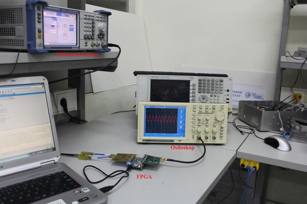 Karma demodülatör devresinin çıkışı sayısal analog dönüştürücü ile analog işarete çevrilerek Pico Technology firmasına ait olan PicoScope 4227 model osiloskop ile çıkış işareti zaman ve frekans