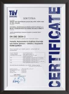 uygulamakta olduğu etkin kalite yönetim sistemi ile ISO 9001:2008 Sertifikası almaya hak kazanmıştır.