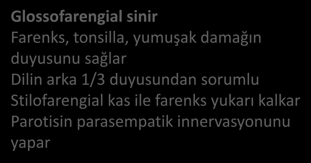 Yutma (katı sıvı gidalar) fonksiyonuna bakılır Öğürme refleksine bakılır Glossofarengial sinir Farenks, tonsilla, yumuşak damağın