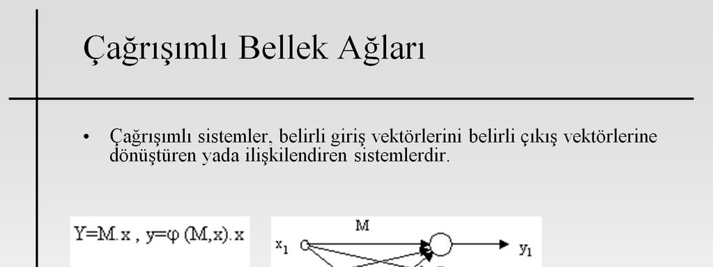 Çağrışımlı bellek ağları, eğitim sürecinde ağa verilen örneklerin ağrılıkları birlikte saklayarak sonraki süreçlerde ağa verilen örnekler için doğru sonuçları ortaya koyar.