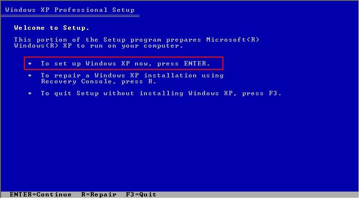 Daha sonra Setup is starting Windows mesajı ve Windows XP Professional Setup