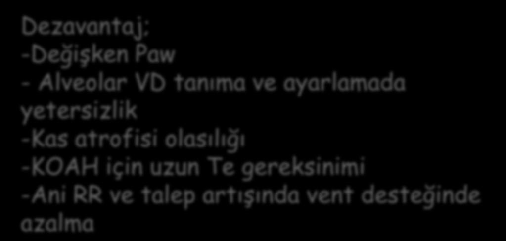 tanıma ve ayarlamada yetersizlik -Kas atrofisi olasılığı -KOAH için uzun Te gereksinimi -Ani RR ve