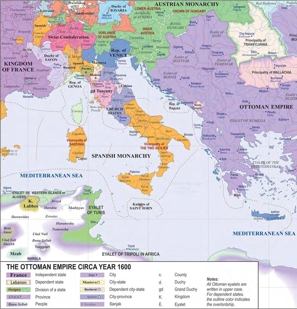 Karta 2: OSMANSKO CARSTVO I EUROPA (1600.) OSMANSKO CARSTVO OKO GODINE 1600. neovisna država ovisna država dio države pokrajina narod grad grad-država ovisni grad-država grad-pokrajina sandžak c.