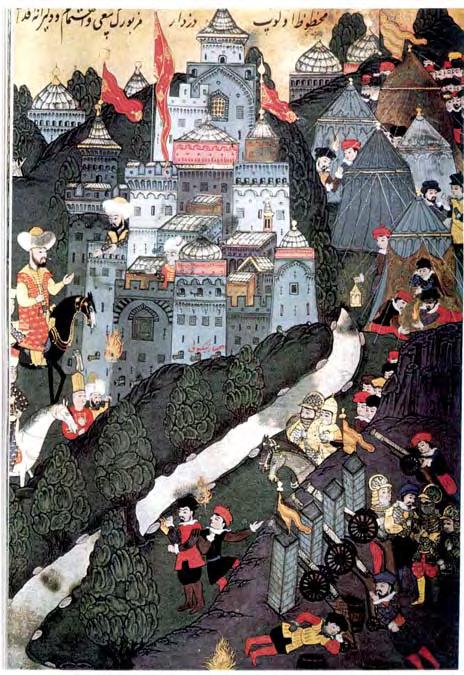 ŠIRENJE OSMANSKE VLASTI U JUGOISTOČNOJ EUROPI Sl. 1. Bajazid I. stiže u pomoć opkoljenom Nikopolju uoči bitke s križarima (1396) Osmanska minijatura (oko 1584.) I-6. Kako se u 14.