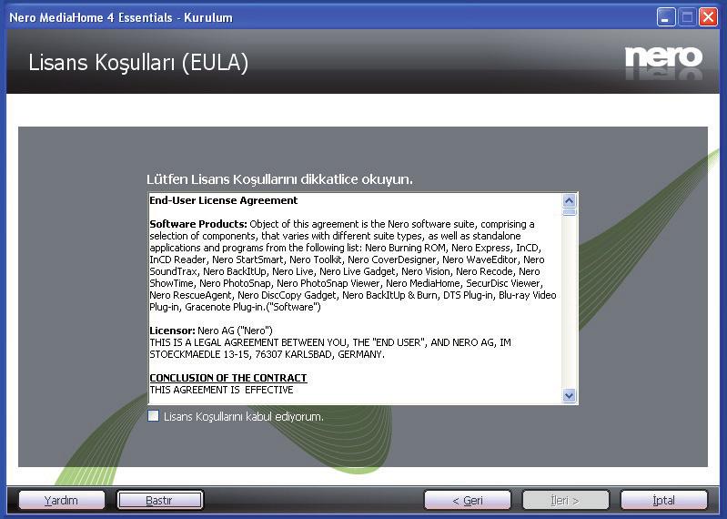 Ek F: Nero Media Home Kurulumu Nero Media Home yazılımını yüklemek için lütfen aşağıdakileri yapın: Not: DLNA fonksiyonunu kullanmak için, bu yazılım PC ye kurulmalıdır. 1.