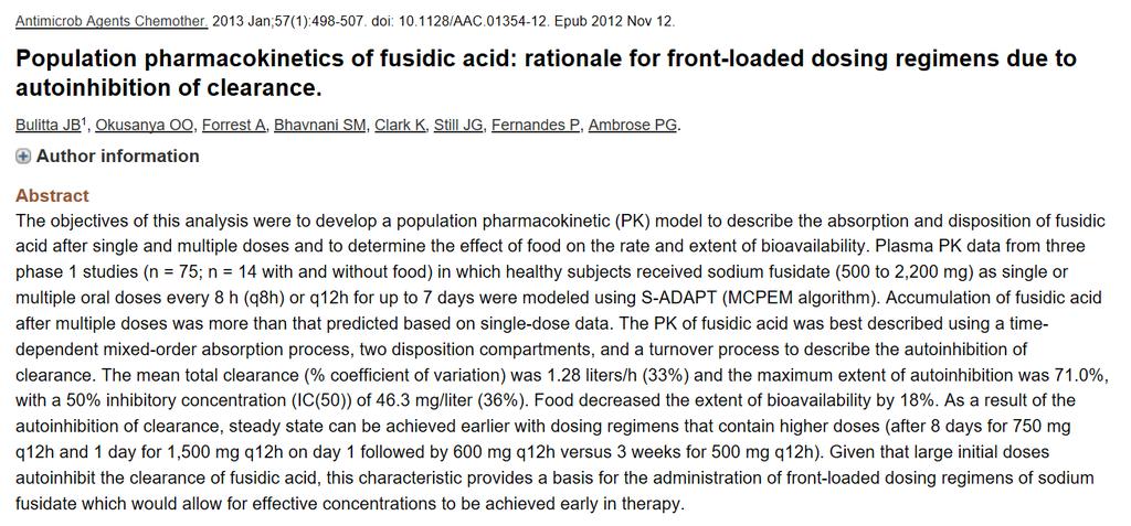 Fusidik asidin farmakokinetik etkileri araştırılmış Yüksek doz ilaç içeren rejimler ile