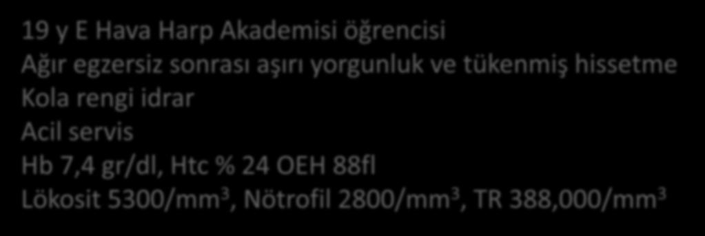 Olgu-1 19 y E Hava Harp Akademisi öğrencisi Ağır egzersiz sonrası aşırı yorgunluk ve tükenmiş hissetme