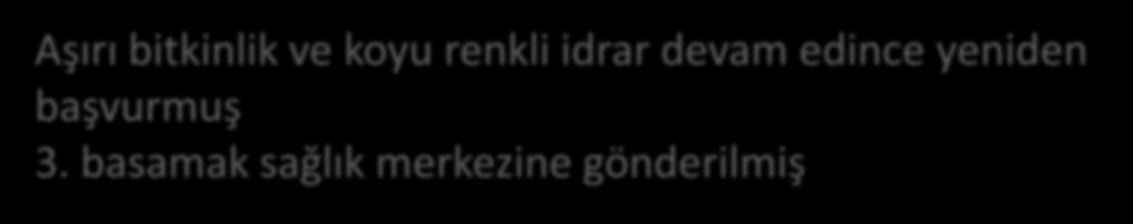 Olgu-1 Aşırı bitkinlik ve koyu renkli idrar devam edince yeniden